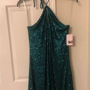 SO Green Sequin Halter Dress